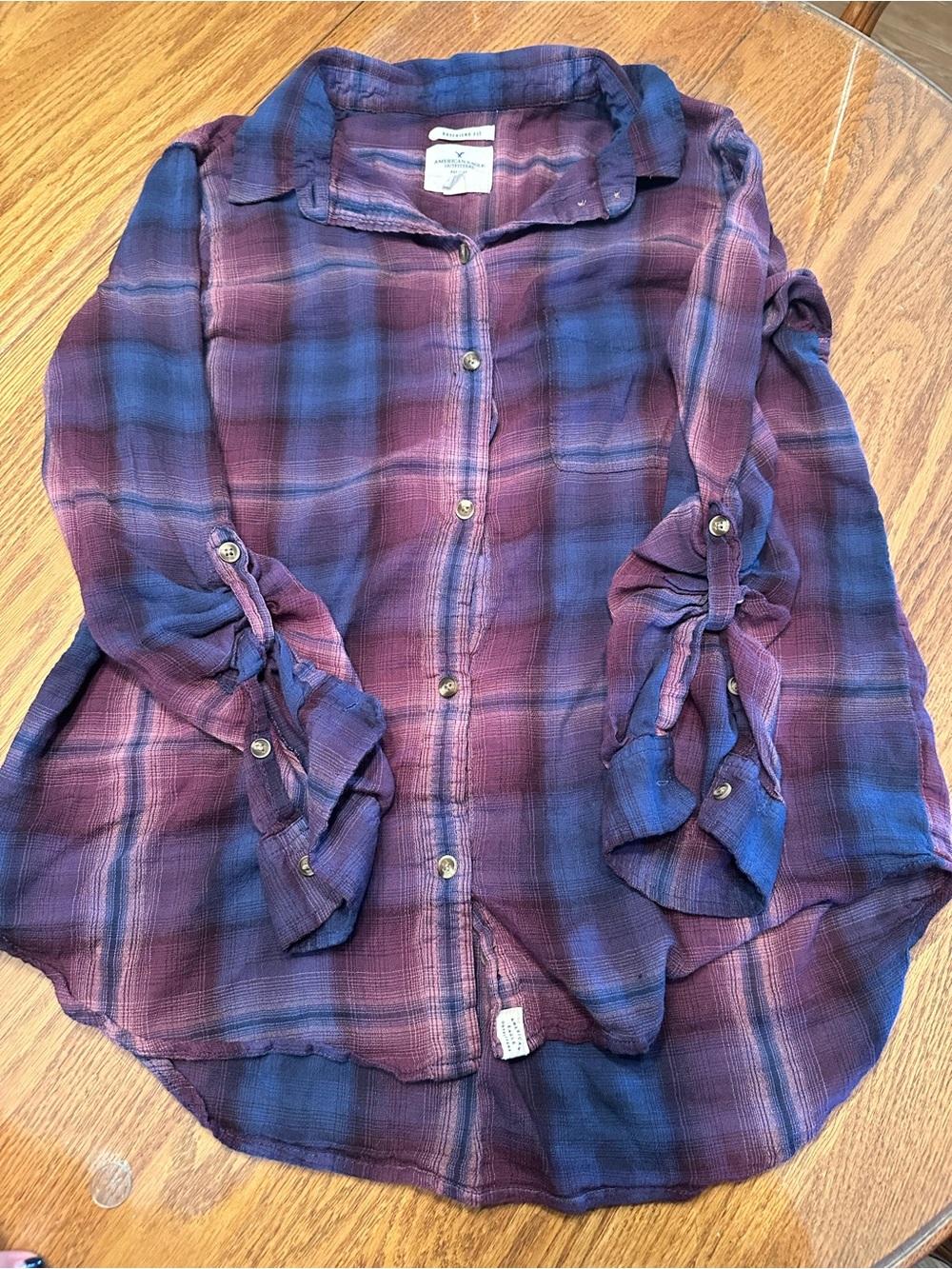 American Eagle Outfitters women Purple and Blue Plaid Button-Down Shirt